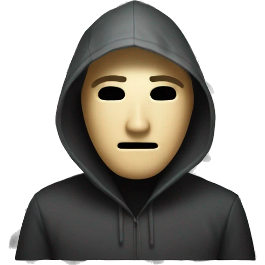 hacker using computer shrouded face emoji