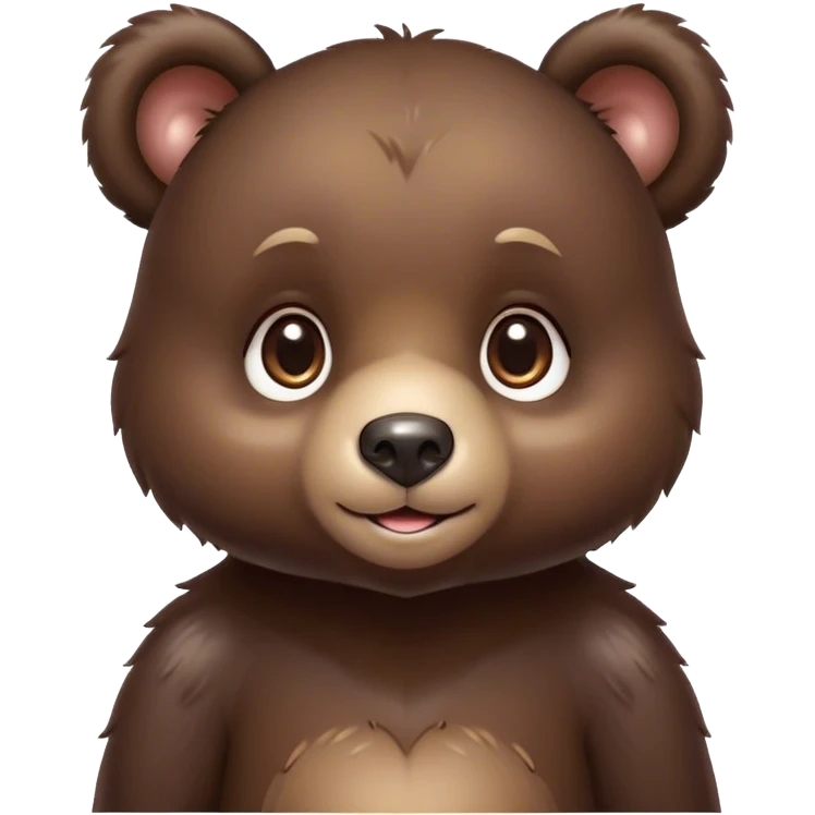 Cinematic Cute bear cub Portrait Emoji, Head tilted playfully and inquisitively, featuring a glossy dark brown fur with a natural sheen and round, sparkling eyes filled with gentle curiosity, Simplified yet irresistibly adorable features, highly detailed, glowing with a warm, friendly glow, high shine, affectionate and mighty, stylized with a touch of woodland whimsy, bright and endearing, soft glowing outline, capturing the essence of a mischievous yet loving bear cub, so playful it feels like it could amble out of the screen and into your arms! emoji