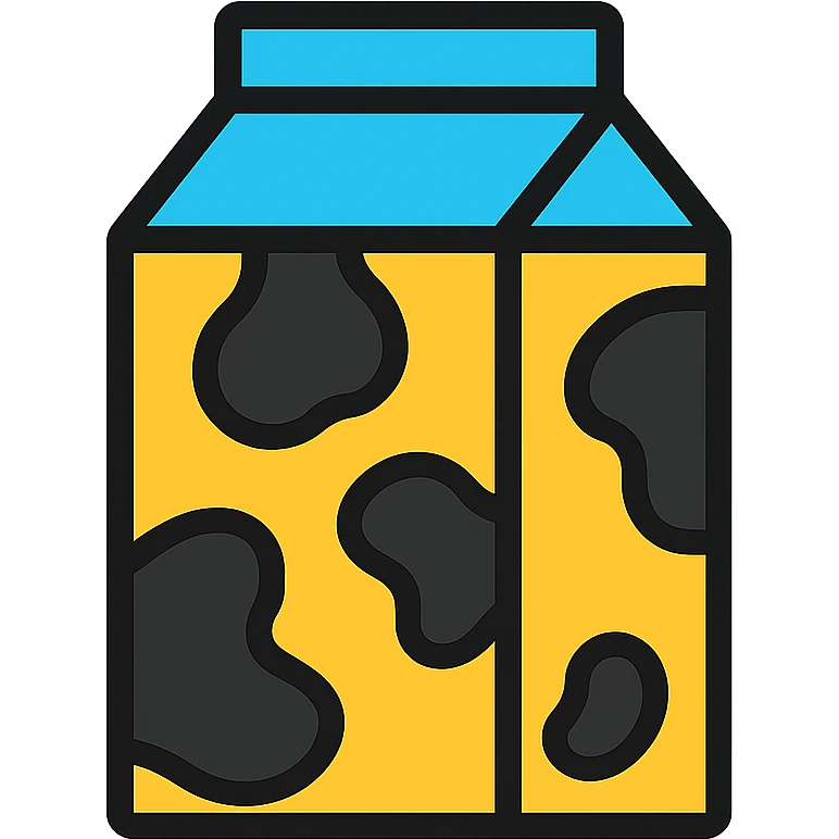 milk box featuring a cow print pattern, playful style emoji