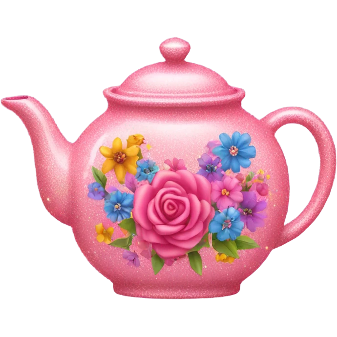 Pink glittery teapot with flowers  emoji
