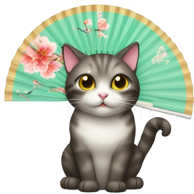 Cat using a chinese fan emoji