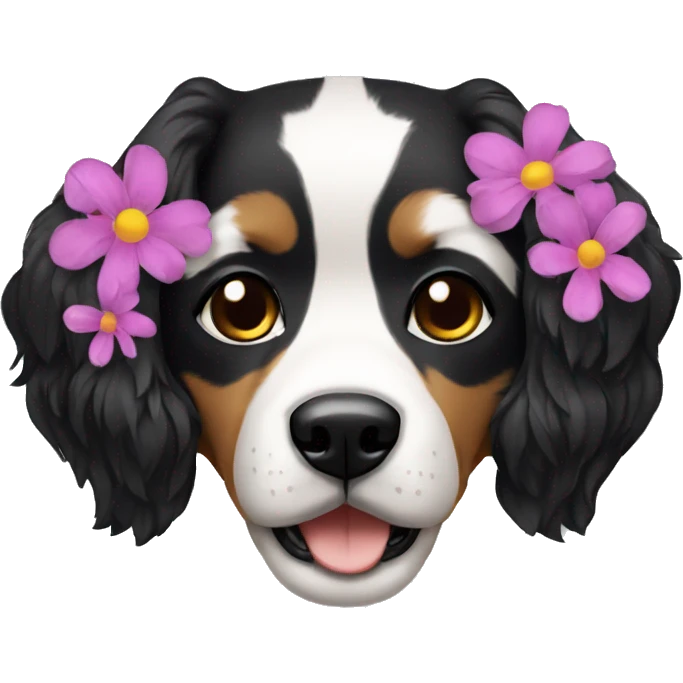 Perrita negra con flores emoji