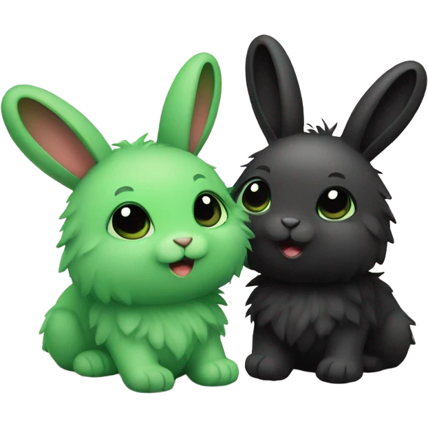 Cute small fluffy toy two green and black rabbit emoji