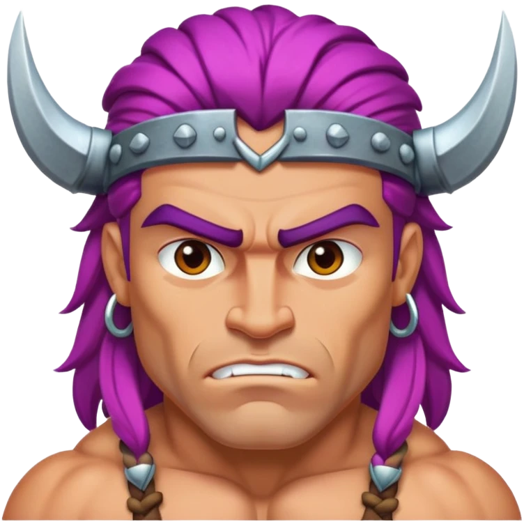 a barbarian with big eyebrows and colourful hair, powefull and strong emoji