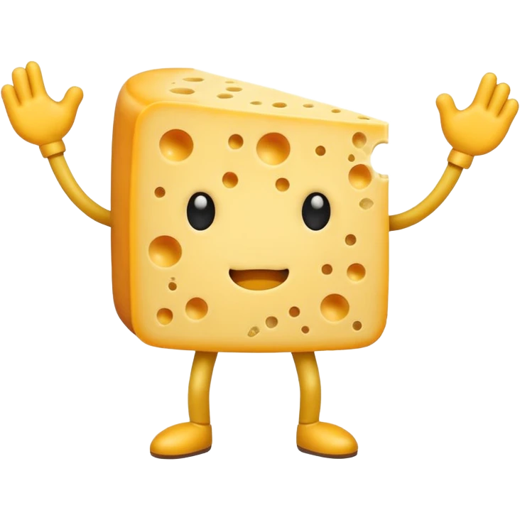 A cheese with arms and legs and a gritted face emoji