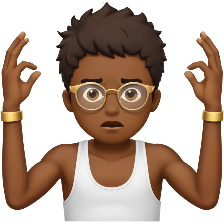 black boy in stringer with gold glasses frustrated pulling hair emoji
