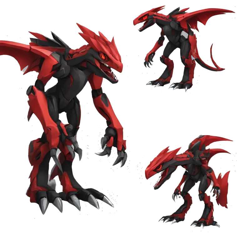  Cool Edgy Black Red Digimon-Fakemon-Guilmon-Velociraptor-Dragon-Mecha full body emoji