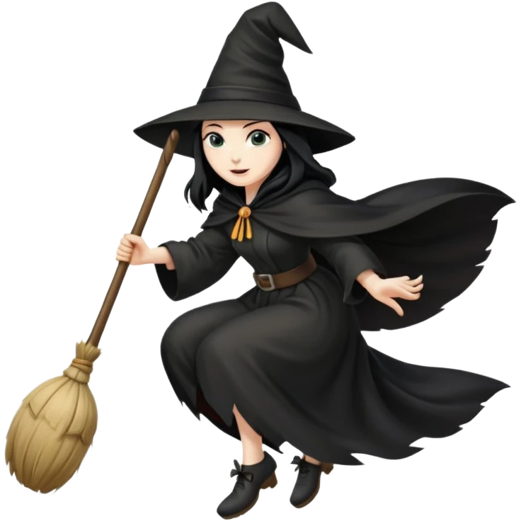 wicked looking witch flying high in the air on a broom emoji