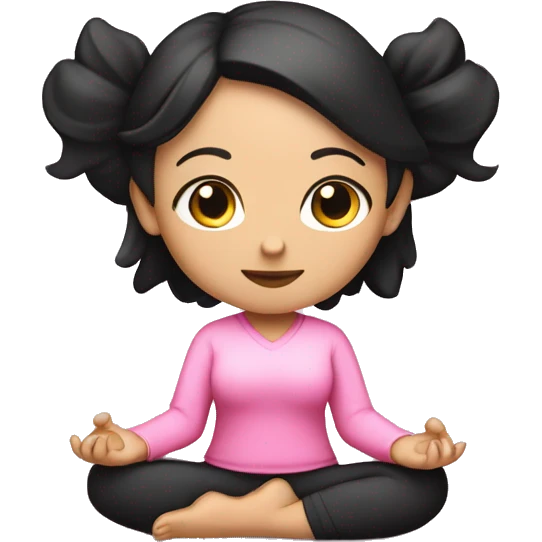 a girl in pink clothes with black hair with white skin sits in the lotus position emoji