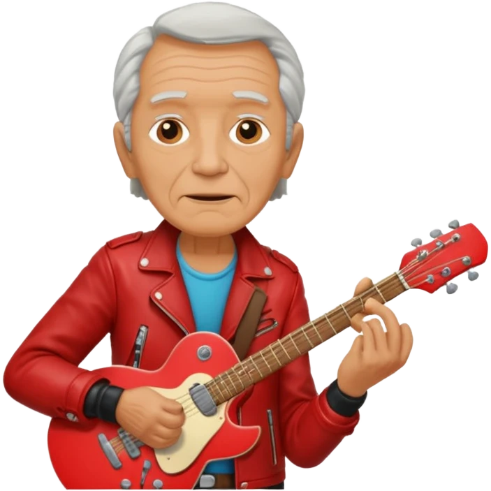 guitar rock player, elderly head, red jacket emoji
