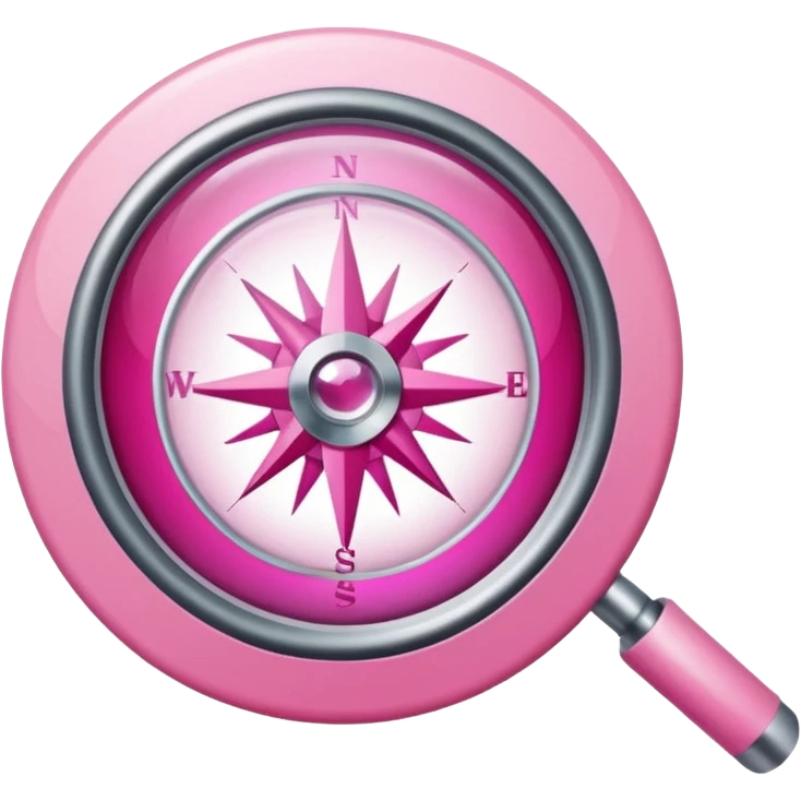mix light pink dark pink and white girly internet compass logo with a magnifying glass emoji