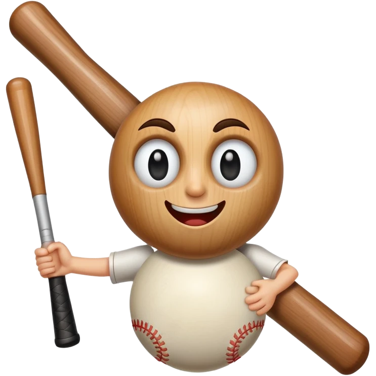 Cartoon baseball bat with a small friendly face and a winking eye emoji