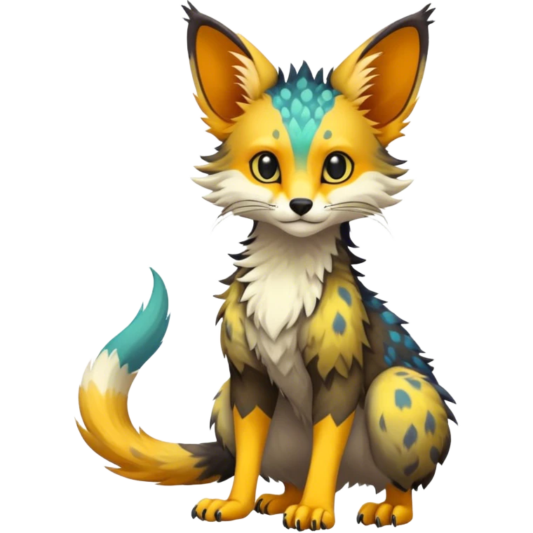 Feral Rare Fantasy vibrant colorful Vernid-Trico-species by LiLaiRa, random markings, tufted tail, tufted ears, full body emoji