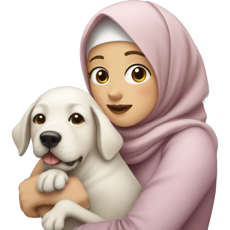 pretty white skin woman with hijab hugging a dog emoji