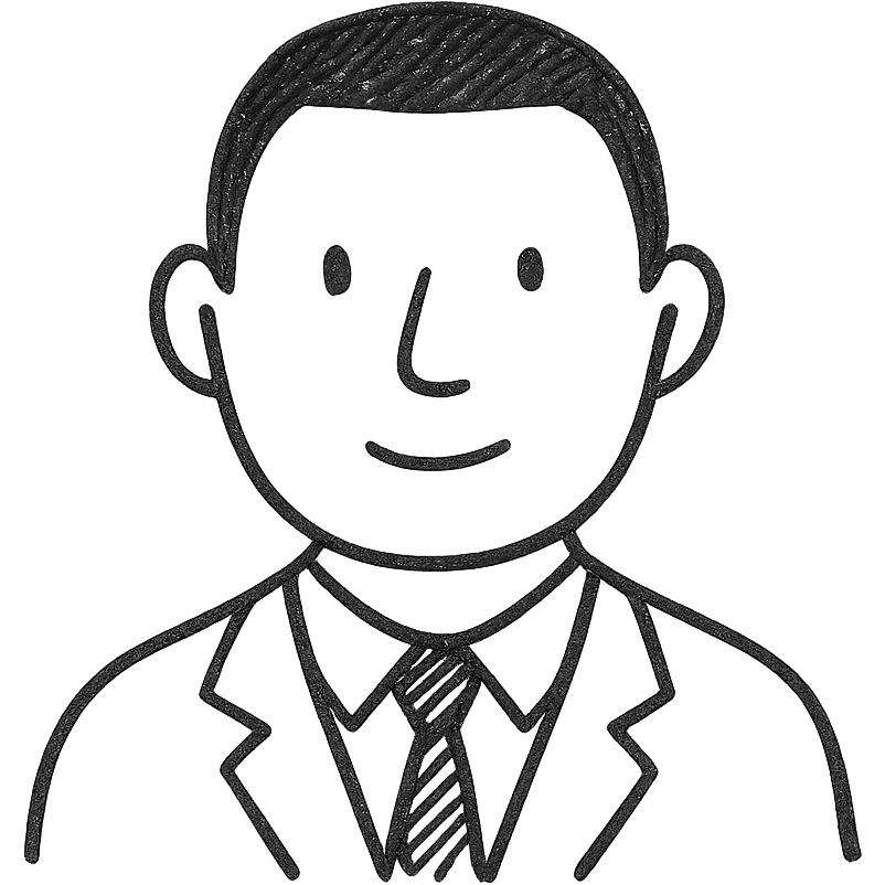 avatar image of a business man with black, very short hair cut, hand drawn outline style emoji