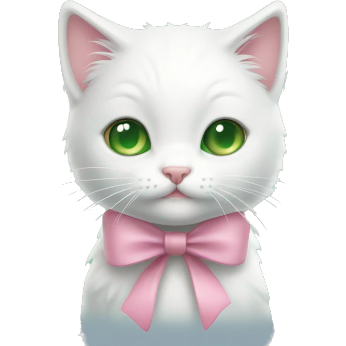 white kitty with green/hazel eyes and pink bow emoji