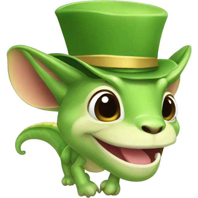 camaleon verde sonriendo con cara de humano y un abrigo y gorro puestos emoji