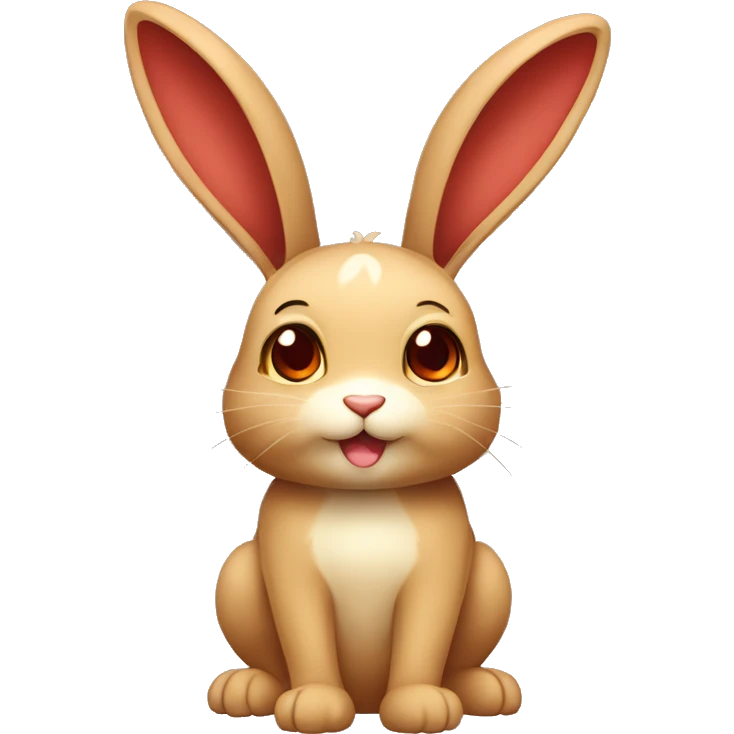 Cute,Shiny, Brown, Normal-type-Ground-type Tan-Rabbit-Fakémon with Dark-Red eyes, beige ears, beige belly, beige paws, beige feet, full body emoji