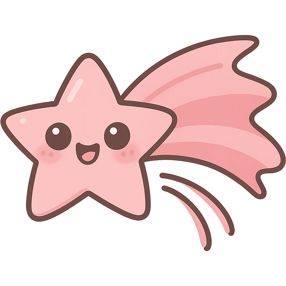 a cute pink shooting star, original design, big eyes, blushing cheeks, joyful emoji