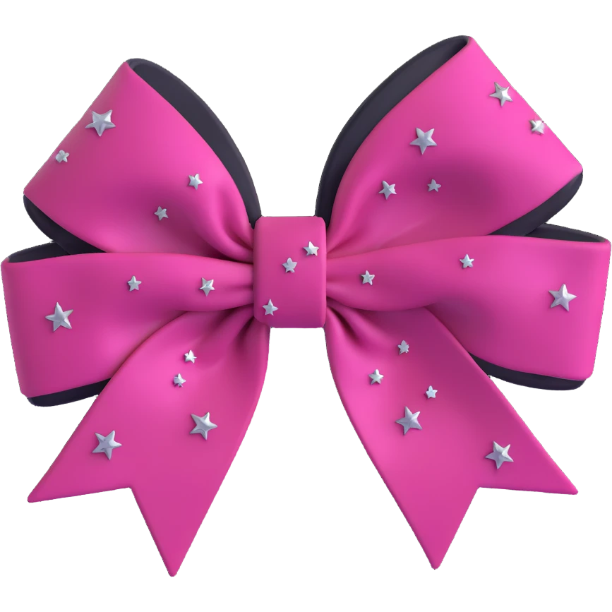 gothic style 3D emoji bow, black velvet with dark rose details, silver stars, romantic gothic emoji