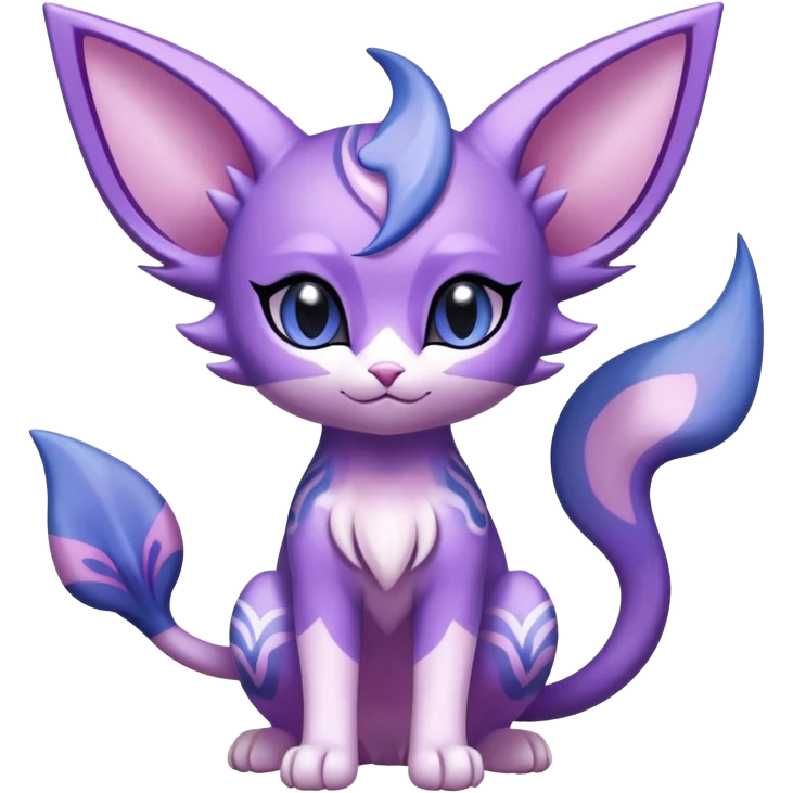 Shiny Exotic Cute Adorable Majestic Espeon-Purrloin-Mew-Meowstic-Hybrid-Creature with pattern-markings emoji