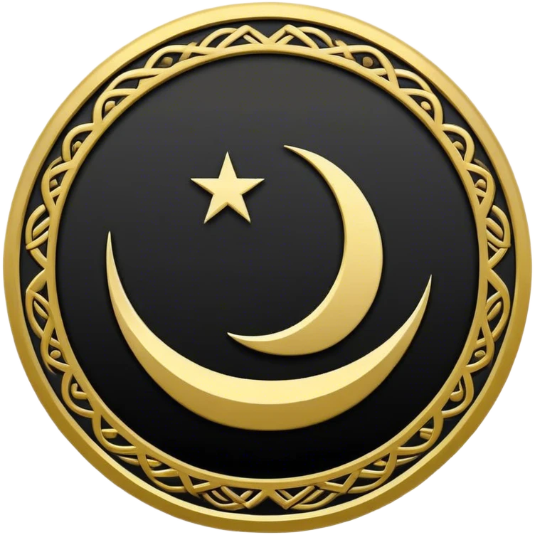 Emoji of the Al-Rashid Flag: Golden circle with pattern and band on black, with "Allahu Akbar". emoji