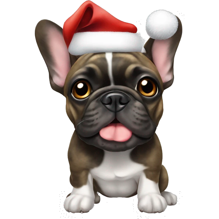 Brindle French bulldog with christmas hat emoji