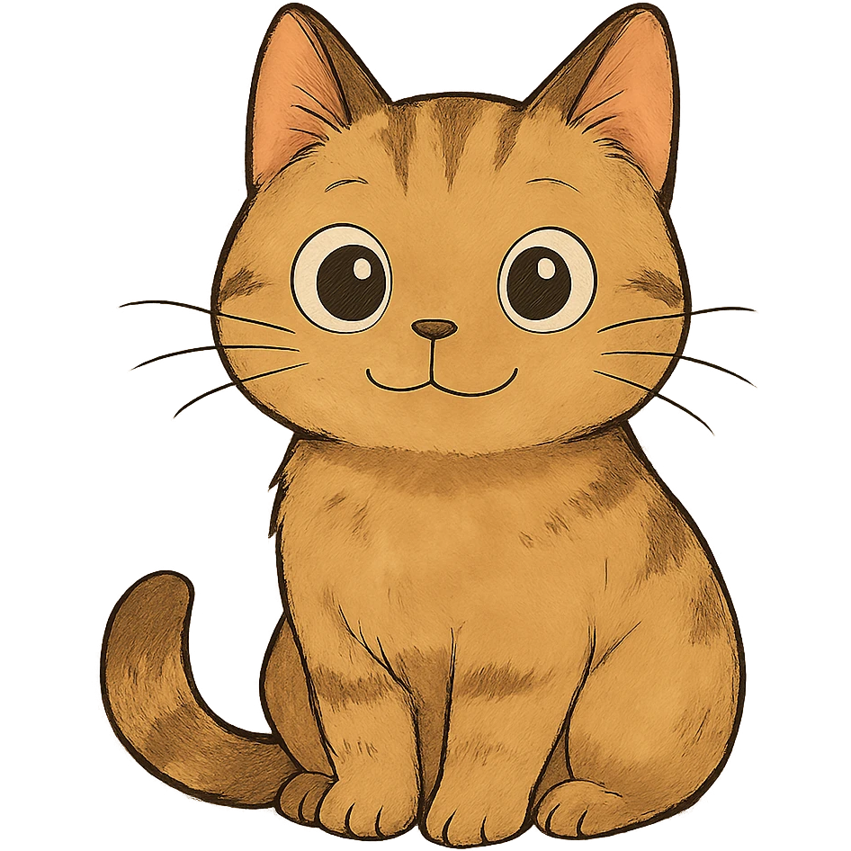 friendly cat with big eyes, cute, ghibli style emoji