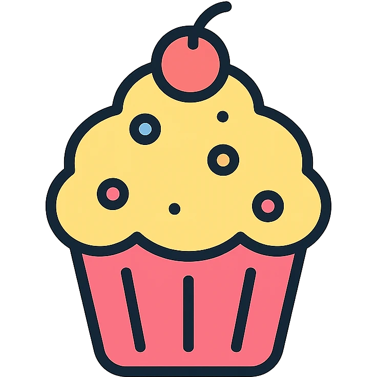 cupcake, color outline icon style, playful and friendly, clear outline, soft color fills emoji