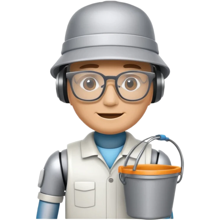 friendly IT helpdesk robot wearing a bucket hat and glasses, inspired by Kernel Sanders emoji