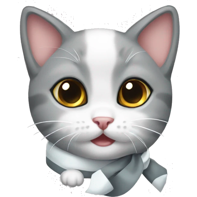 Gray and white kitten with Christmas bow emoji