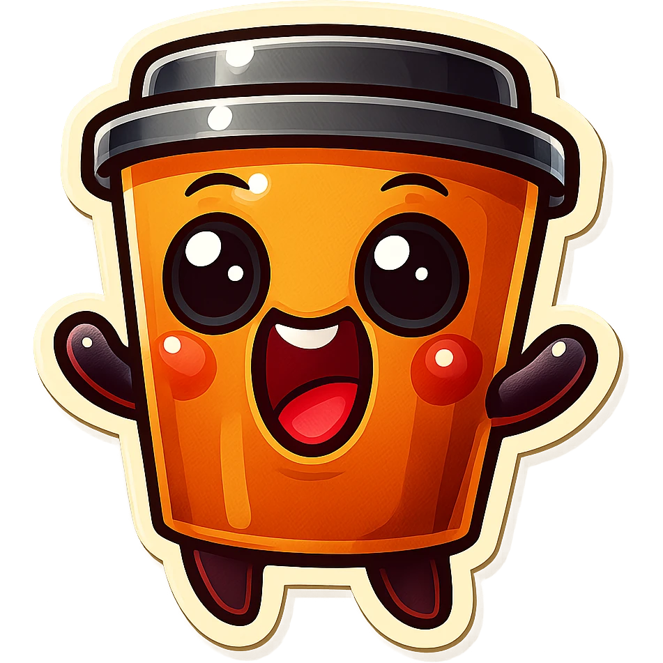 Tall coffee cup, wild, over the top, excited, big eyes, big mouth emoji