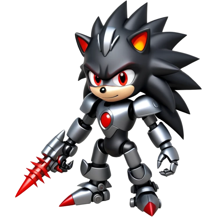 Robotic black Shadow the Hedgehog with metallic body, glowing red eyes, and mechanical quills emoji