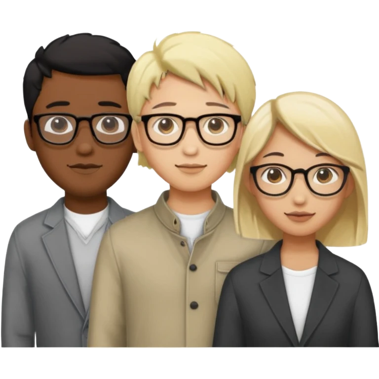 four people. Asian girl, black guy with glasses and dyed blonde hair, indian guy with glasses, asian guy emoji