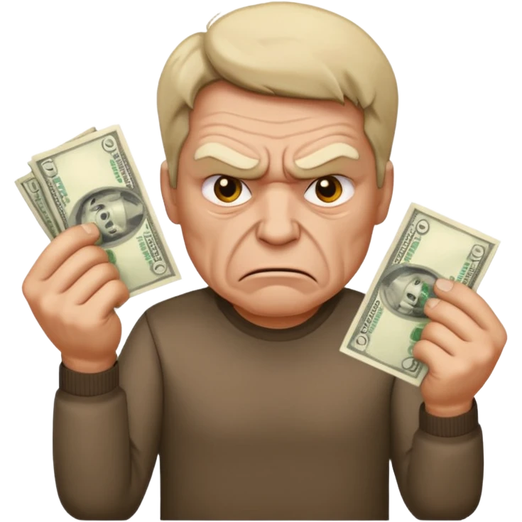 a man with money and angry face emoji