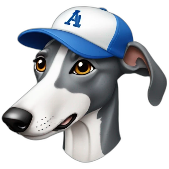 A greyhound in a little baseball cap emoji