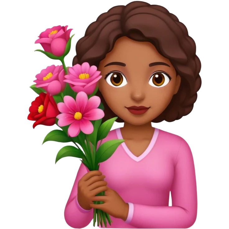Brazilian girl with pink and red bouquet of flowers emoji