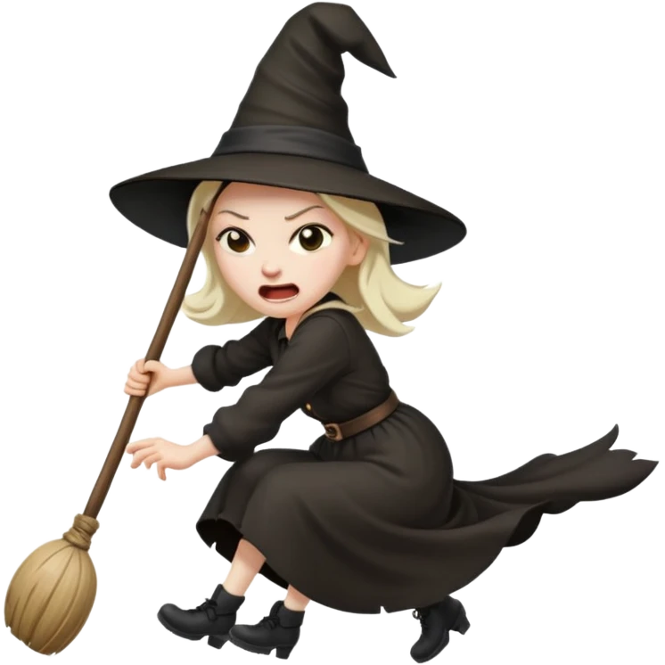 angry faced witch flying on a broom emoji