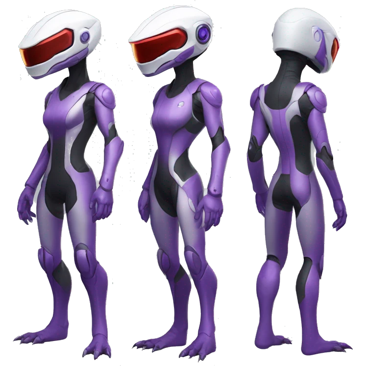 Lizard-Reptile-Raptor-Alien-Genesect-Mewtwo-Fakémon, with a futuristic visor-helmet, wearing a techwear-suit, Full Body emoji
