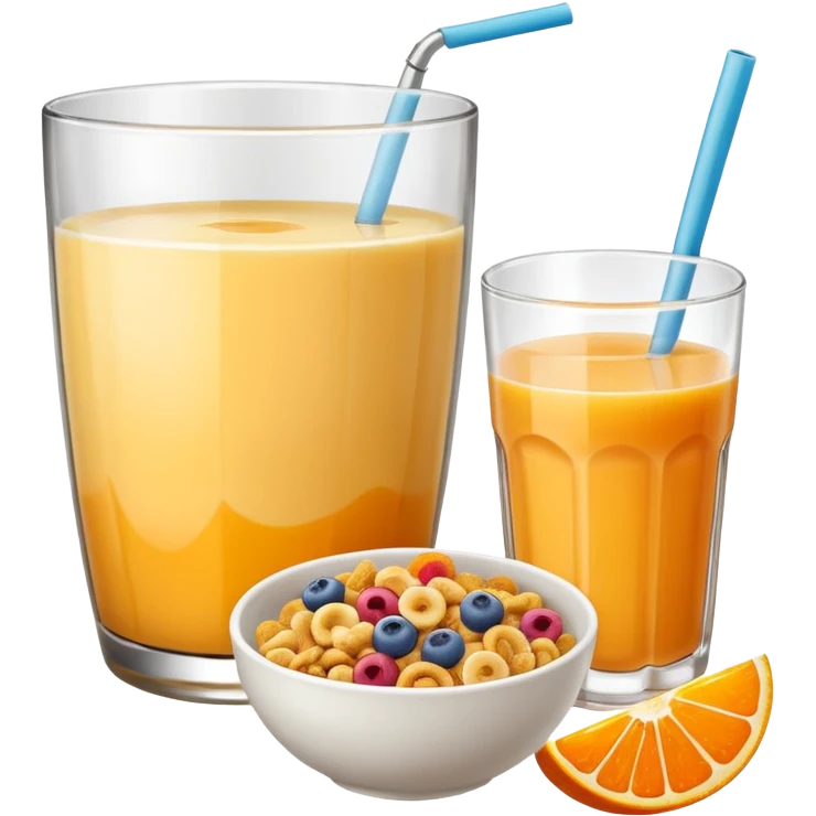 A glass of juice and a bowl with cereals emoji