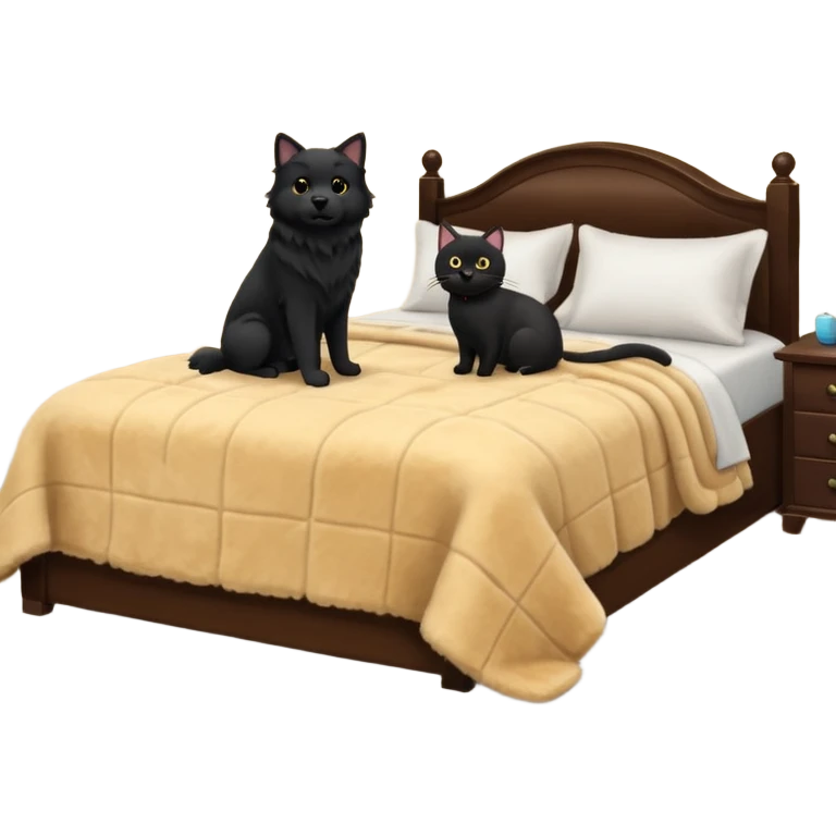 golden retriever and black cat in a bedroom emoji