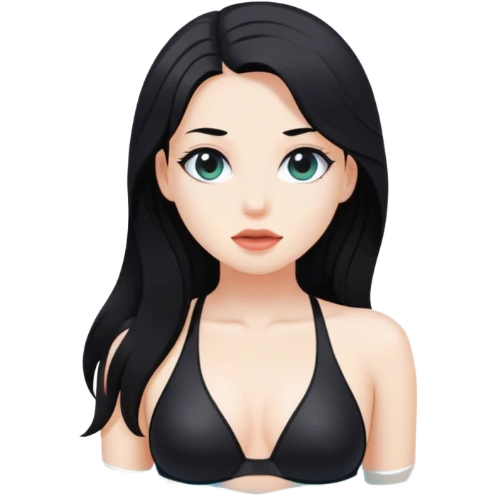 hot woman in black  swimming suit white skin black long hair emoji