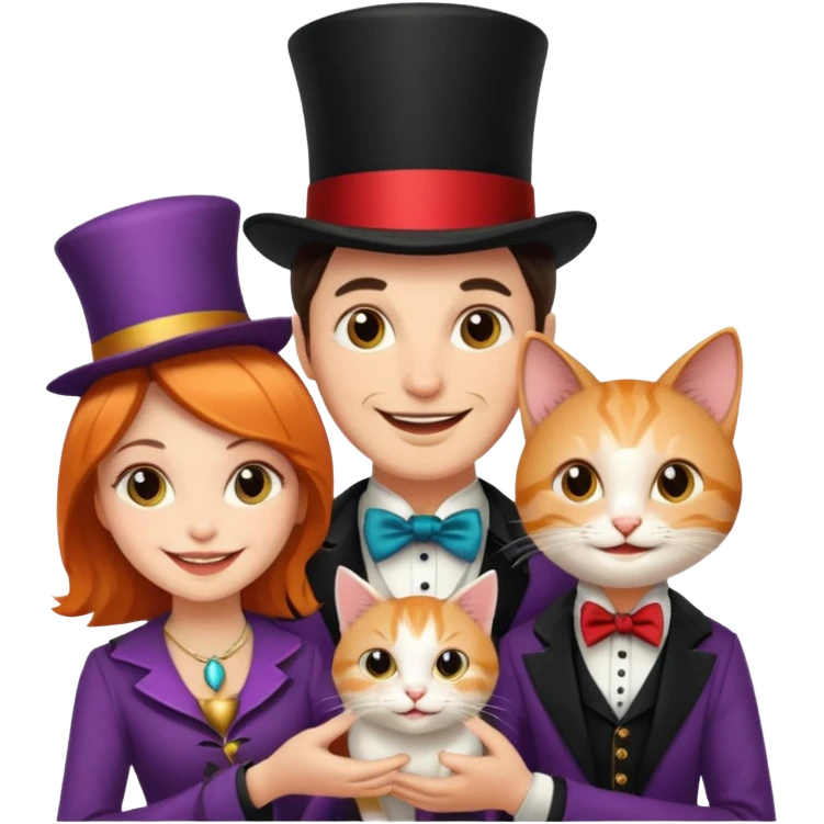 magician couple and their pet cat emoji