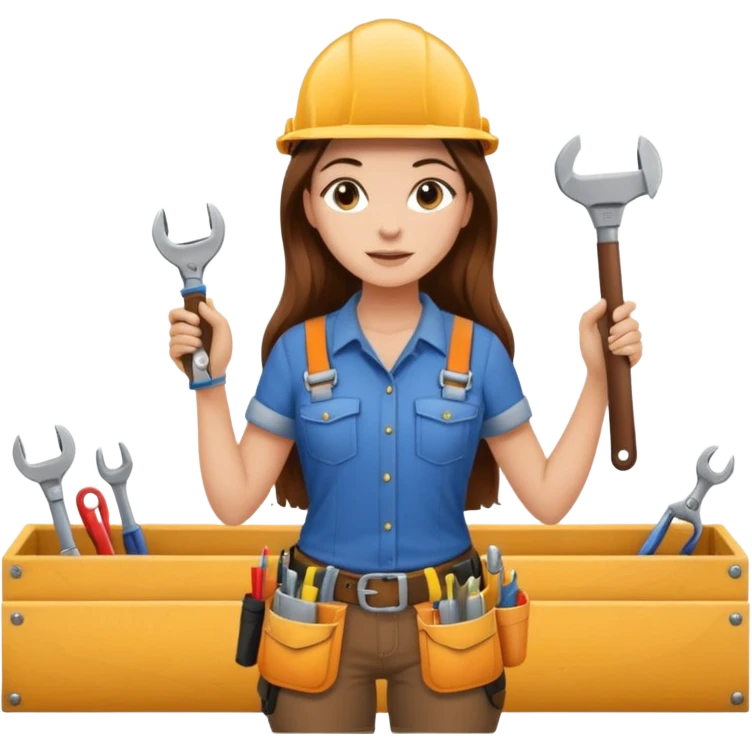 beautiful girl with long brown hair constructing new lounge room emoji