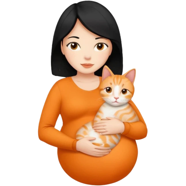 pregnant black hair woman with orange cat emoji