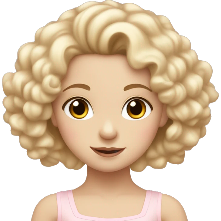little girl with pale skin curly blonde hair and brown eyes wearing a light pink ballet outfit  emoji