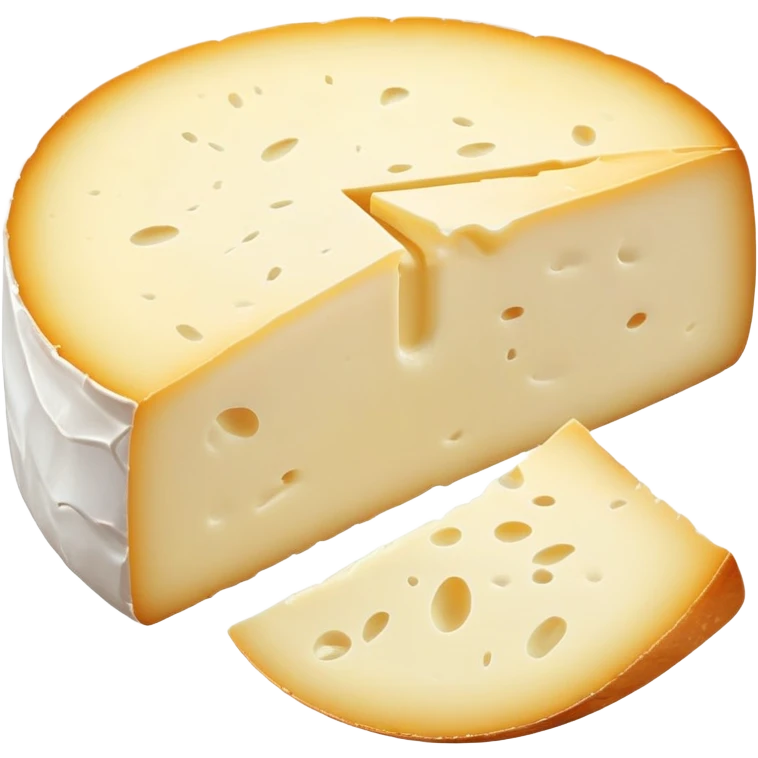 cinematic-realistic-brie-cheese-emoji,-featuring-soft-ripened-cheese-with-a-delicate white rind-rendered-with-lifelike-detail-and-inviting,-natural-lighting emoji