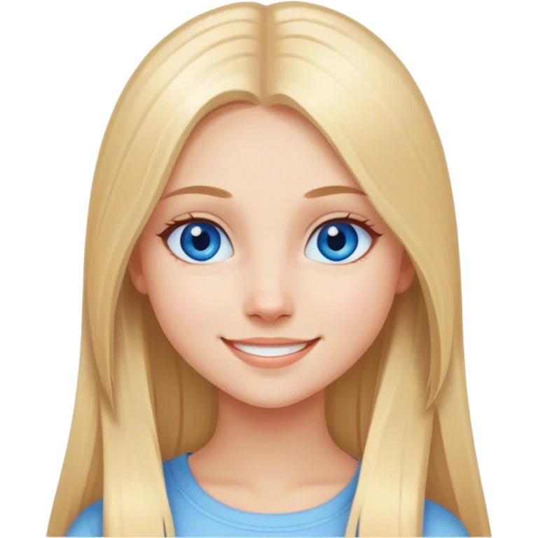 Straight long blonde hair and blue eyes girl sweet smile emoji