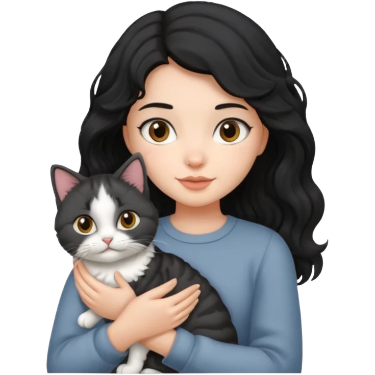wavy black haired girl with a short haitcut holding a british cat emoji