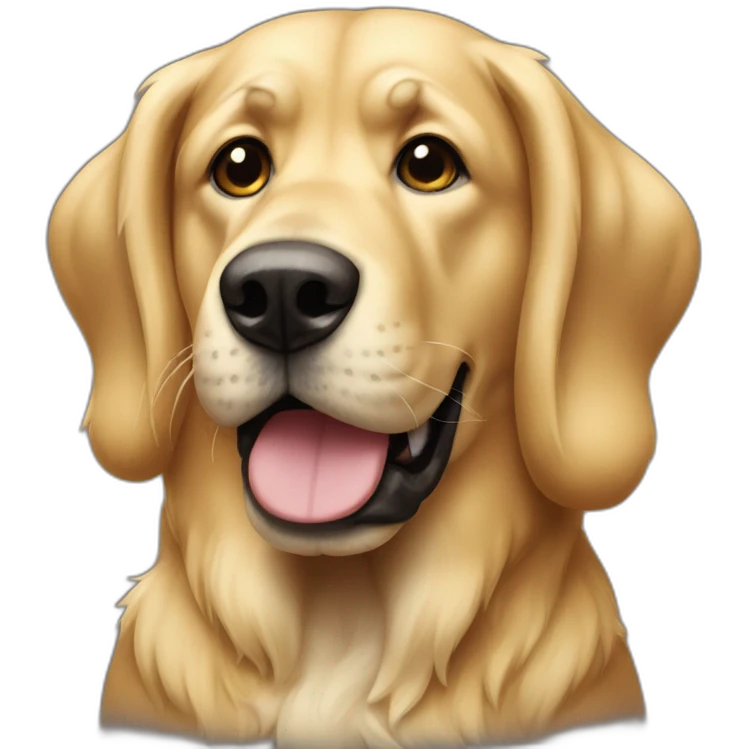 big blonde dog with half-floppy half-upright ears and a black face emoji